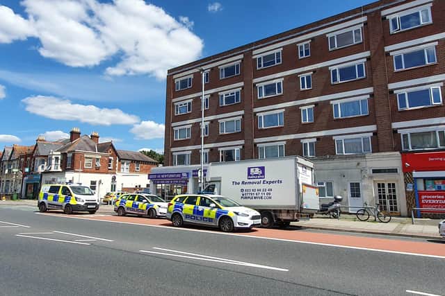 Police presence at London Road, Hilsea on 20th July 2020. 

Picture: Habibur Rahman
