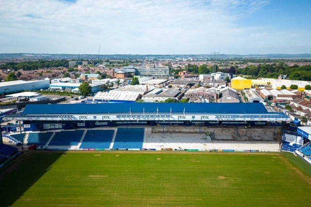 An aerial view of the work currently going on in the North Stand lower, with all seating in place on the west side as work continues on the eastern half.

Picture: Michael Woods / Solent Sky Services