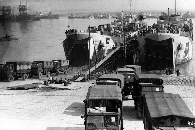 Forces personnel and troop carriers loading up at Hardway, Gosport.