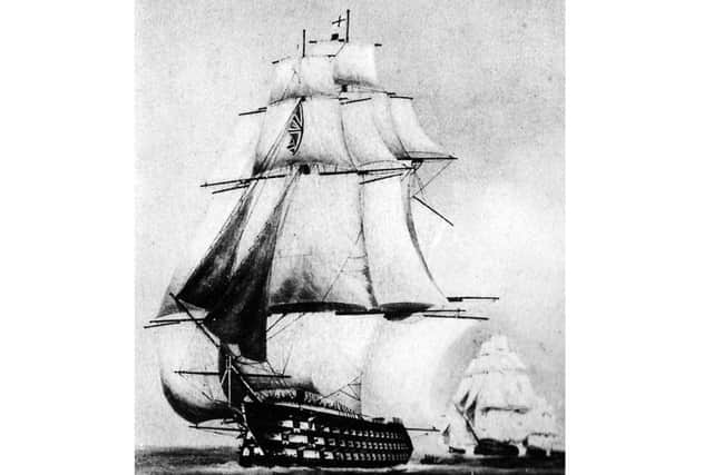 HMS Victory with a full set of stun (studding) sails. Picture: Tony Oliver postcard collection