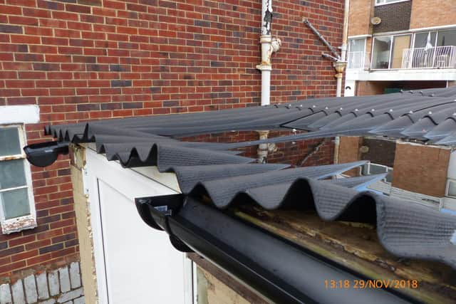 Substandard 'criminal' work done by Davey Stiles' company B&D Building Contractors in Southsea, in November 2018. He left open bags of broken asbestos roofing in a communal alleyway. Picture: Portsmouth City Council