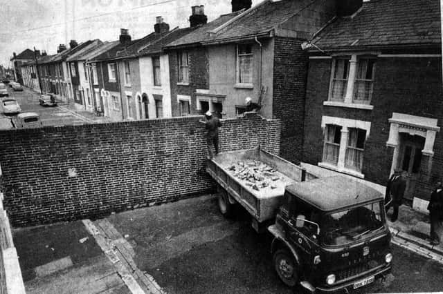 The wall that divided Highland Street, Southsea.  Picture: The News archive.