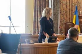 Portsmouth North MP Penny Miordaunt speaking at the Portsmouth City Council meeting