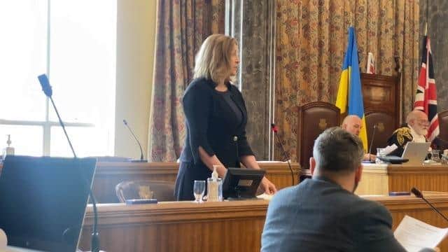 Portsmouth North MP Penny Miordaunt speaking at the Portsmouth City Council meeting