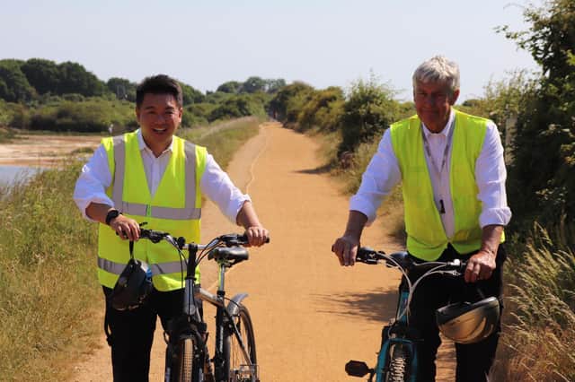 Local MP Alan Mak with HCC Cllr Lance Quantrill on the Hayling Billy Trail