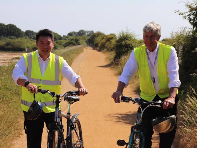 Local MP Alan Mak with HCC Cllr Lance Quantrill on the Hayling Billy Trail