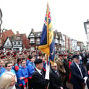 Havant Remembrance Sunday Service.

Pictured is action from the event.

The parade is taking place at St Faiths War Memorial with Deputy Lieutenant Major General James Balfour CBE DL in attendance, along with the Mayor of Havant, Alan Mak MP and the Leader of Havant Borough Council, Councillor Alex Rennie.
At 10.35 am the Parade leaves Royal British Legion Ex-servicemenâ€™s club, Brockhampton Lane, into Park Road South along Elm Lane before turning into North Street. Bagpiper Denton Smith will be accompanied by drums courtesy of Hampshire Caledonian Pipe Band. Then at 10.50 am the parade assembles at War memorial outside St Faiths Church ahead of an Act of Remembrance at the War Memorial outside St Faiths Church at 10.52am, followed by a two-minuteâ€™s silence at 11am. A Remembrance Service will then take place inside St Faiths Church.

Sunday 12th November 2023.

Picture: Sam Stephenson.
