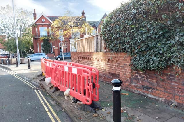 The damaged bollards outside Rainbow Corner Nursery School in Southsea picturerd on November 1, 2021. Picture: Fiona Callingham