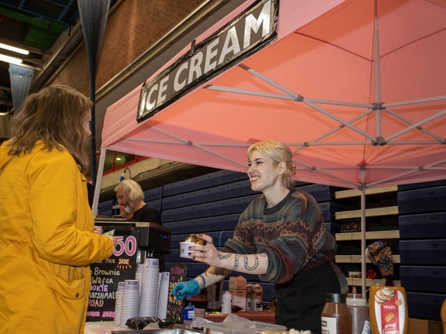 Sophie Kerswell running the vegan ice cream stall

Photos by Alex Shute