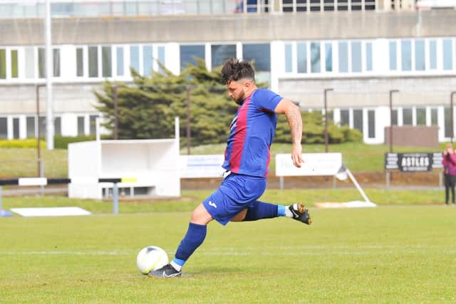 Jack Chandler about to see his penalty saved by Chris Grace. Picture: Martyn White.