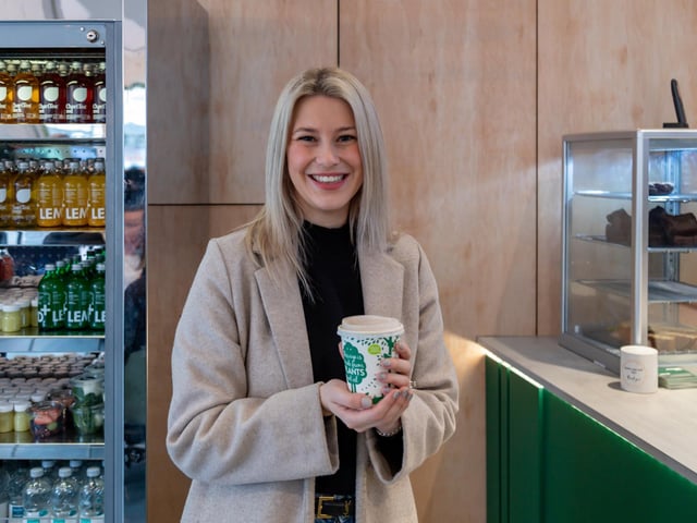 Lucy Rimmer (27) samples a Vanilla Latte at Positive Eats. Picture: Mike Cooter (030224)