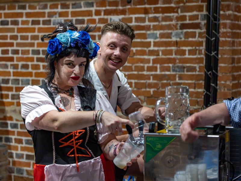 Dressed-up bar staff at the Powder Monkey Oktoberfest in Gosport. Picture: Mike Cooter (011023)