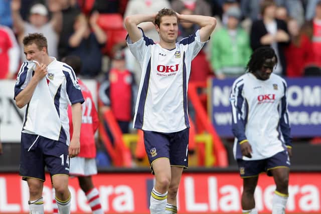 Brian Priske, Matt Taylor and Linvoy Primus are dejected following a 2-1 defeat at Charlton in April 2006 - yet Pompey still managed to stay up in the Premier League. Picture: Jamie McDonald/Getty Images