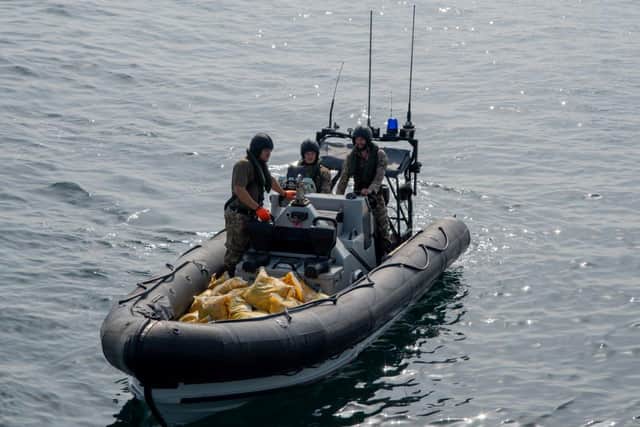 Montrose's sea boat returns with the hash haul
Picture: Royal Navy