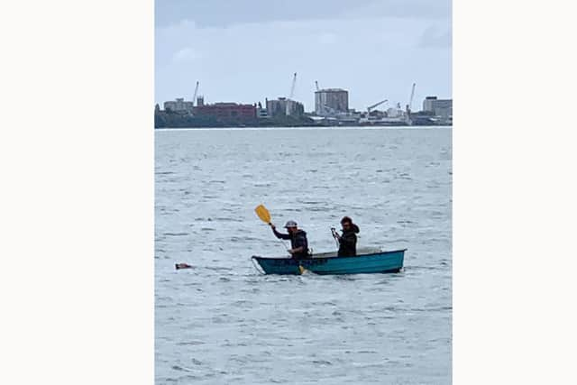 A dog being rescued in Portsmouth Harbour after it swam out from WicorMarine Yacht Haven on Saturday.
Photo: Michelle Deacon