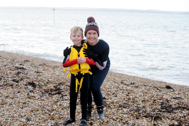 Solent Sea Swimmers held their annual Boxing Day dip in the Solent at Lee-on-the-Solent on Tuesday, December 26. 

Pictured is: Laura Preston with her son Charlie from Drayton. 

Picture: Sarah Standing