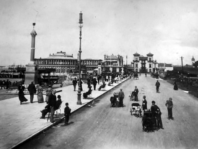 Young lads offering rides in their goat carts on Southsea seafront in the 1890's