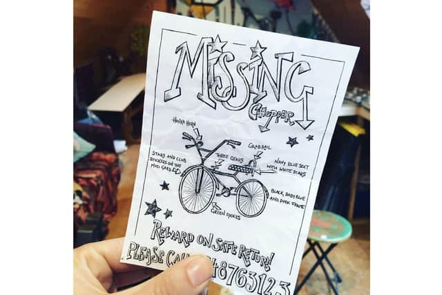 Nina Burras's original poster for her missing chopper.