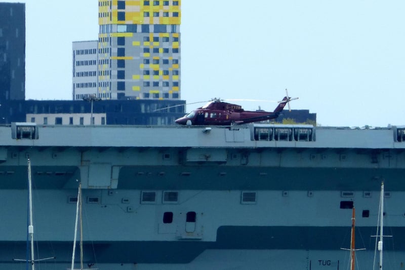 HM the Queen's helicopter on HMS Queen Elizabeth. Picture: Alison Treacher