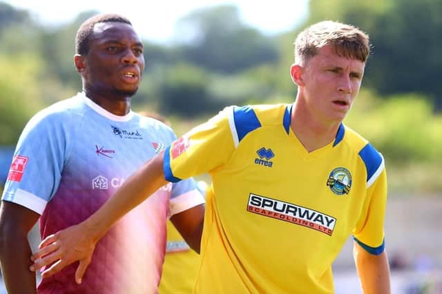 Pompey loanee midfielder Harry Jewitt-White, right. Picture by Tom Phillips