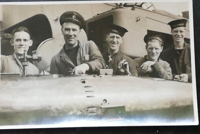 Stephen Morgan's grandfather, Dilwyn Morgan (left), with friends at HMS Vernon.