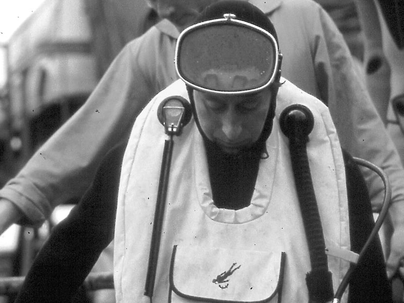 Prince Charles prepares to dive down to the Mary Rose wreckage in 1979