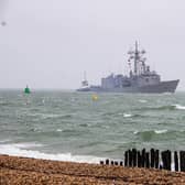 ESPS Santa Maria arriving to Portsmouth on Wednesday 21st February 2024. Pictured: View from Southsea beach.