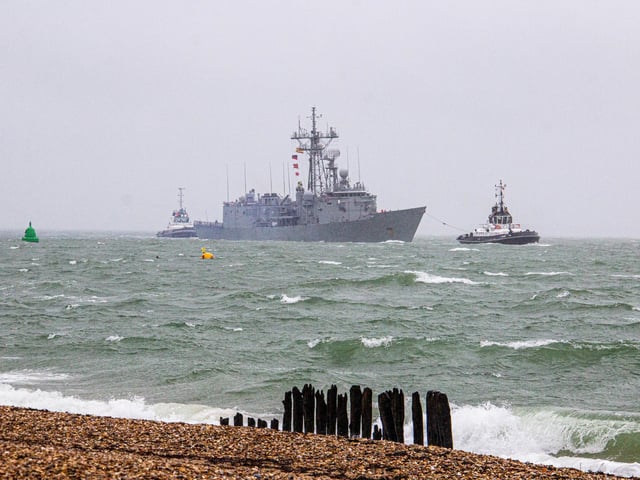 ESPS Santa Maria arriving to Portsmouth on Wednesday 21st February 2024. Pictured: View from Southsea beach.