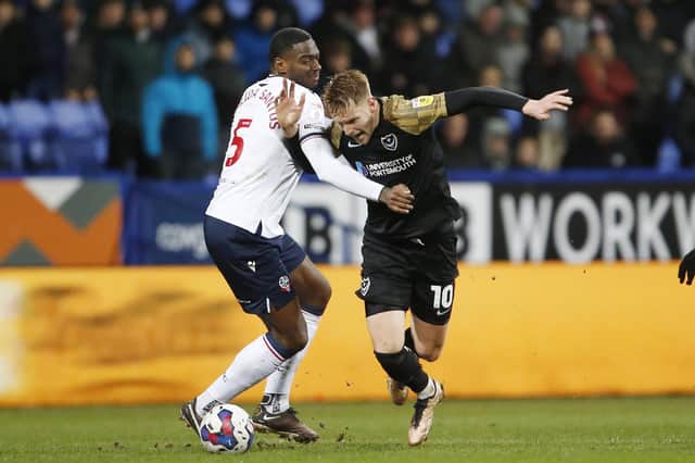 Joe Pigott tries to find a way through Bolton's defence in their Papa Johns Trophy quarter-final clash. Picture: Paul Thompson/ProSportsImages