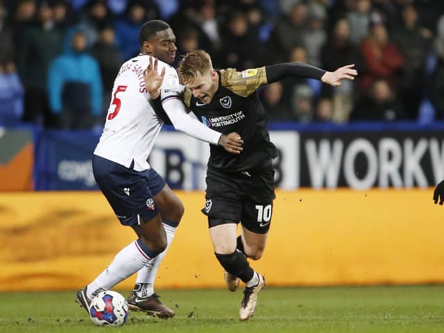 Joe Pigott tries to find a way through Bolton's defence in their Papa Johns Trophy quarter-final clash. Picture: Paul Thompson/ProSportsImages