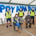 1 year anniversary of vaccines at St James Hospital, Portsmouth on Tuesday 1 February 2022

Pictured: Volunteers Norman Matthew, Ron Hobden, John Hargreaves, Barry Gould, Alexandra Sard, Albie Somerset and Brett Rumfitt at St James Hospital vaccine centre

Picture: Habibur Rahman