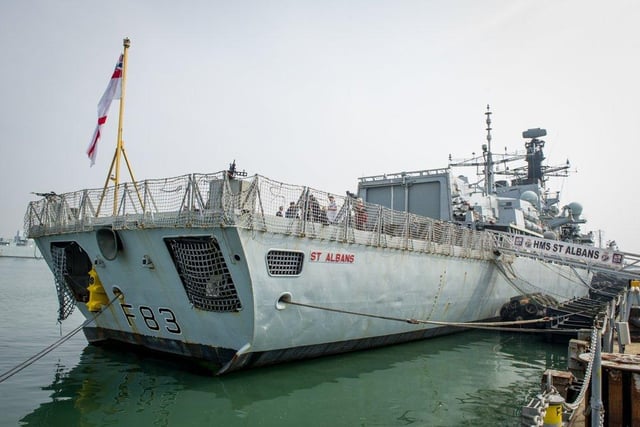 17th April 2019. To mark the 50 days to go milestone, D-Day veterans will join serving personnel on board HMS St Albans, one of the Navy vessels that will sail past and salute the veterans on board The Royal British Legion's ship
Pictured: HMS St Albans
Picture: Habibur Rahman