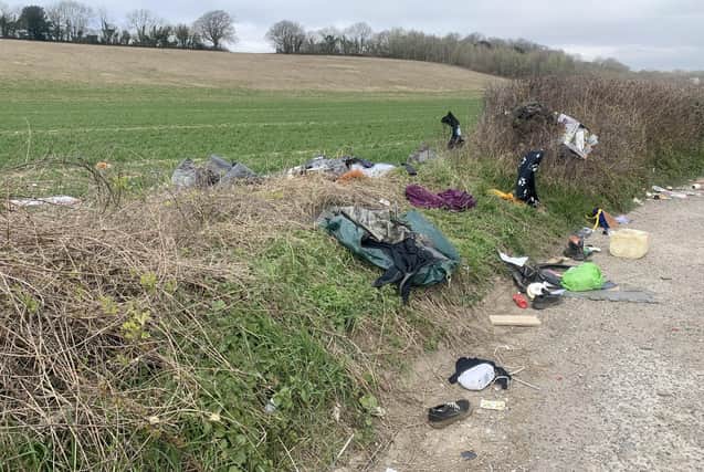Fly-tipping on the A32 Wickham Road between Droxford and Wickham, on Monday, March 30.Picture: Sarah Standing (300320-3106)