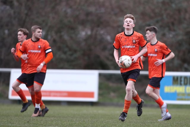 Portchester (orange) have just scored their first goal. Picture: Stuart Martin