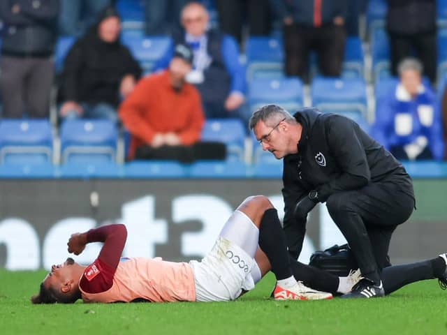 Tino Anjorin was forced off in the 44th minute at Chesterfield in the FA Cup after suffering a hamstring injury. Picture: Simon Davies/ProSportsImages