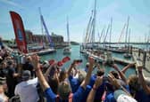 Crowds gathered on the dock in Portsmouth to welcome the Clipper Race back