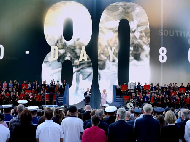 D Day 80 commemorations on Southsea Common, Southsea, on Wednesday, June 5, 2024.Pictured is: HRH King Charles and Queen Camilla.Picture: Sarah Standing (050624-178)