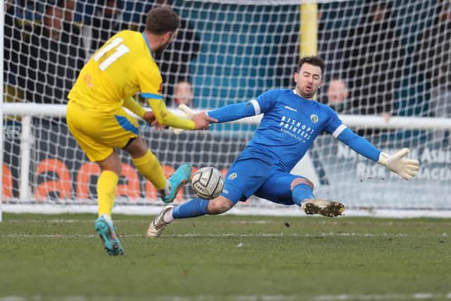 Ben Williamson scores Concord's third goal past Ross Worner last weekend. Picture: Dave Haines.