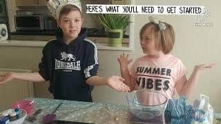 Kian Storey, 10, and Emily Storey, eight, making their ranbow food.