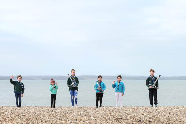 Cubs at 2nd Gosport Scout Group have had telescopes donated by Specsavers, so that they may do their astronomy badges. Pictured at Stokes Bay, Gosport
Picture: Chris Moorhouse (030421-01)