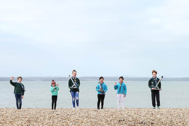 Cubs at 2nd Gosport Scout Group have had telescopes donated by Specsavers, so that they may do their astronomy badges. Pictured at Stokes Bay, Gosport
Picture: Chris Moorhouse      (030421-01)