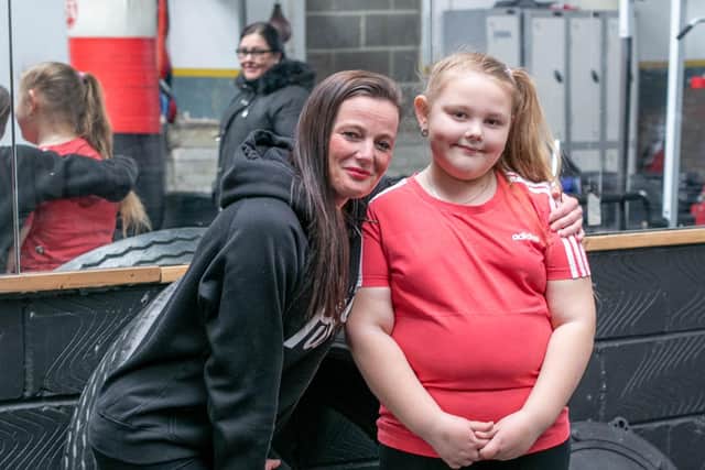 Real Life inspirational personal trainer on Gemma Petzing who works with children across the city and helping them with lose weight.
Pictured: Gemma Petzing with Skyla 7 at Bally Gym Fratton, Portsmouth on Friday 1st April 2022
Picture: Habibur Rahman