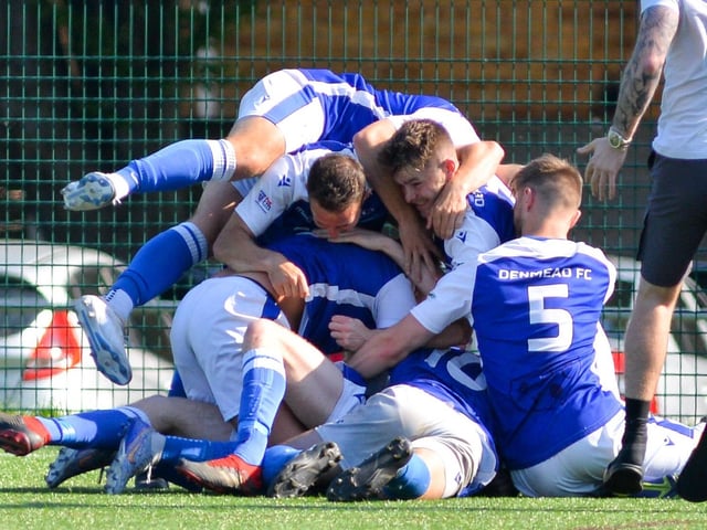 Denmead celebrate a goal. Picture by Martyn White
