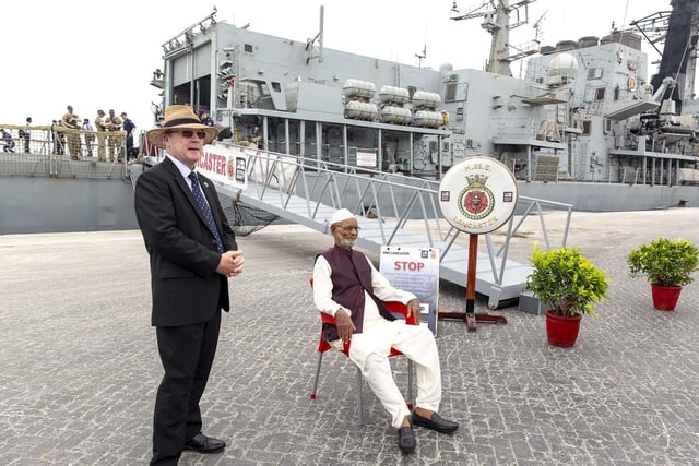 WW2 veteran Sepoy Faiz Ahmed enjoys a rest before going aboard HMS Lancaster. Picture: Royal Navy.