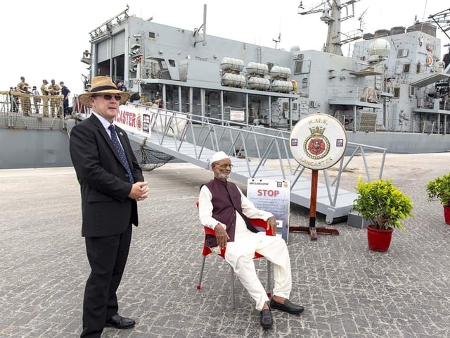 WW2 veteran Sepoy Faiz Ahmed enjoys a rest before going aboard HMS Lancaster. Picture: Royal Navy.
