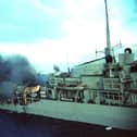 HMS Ardent after it was hit by Argentinian missiles