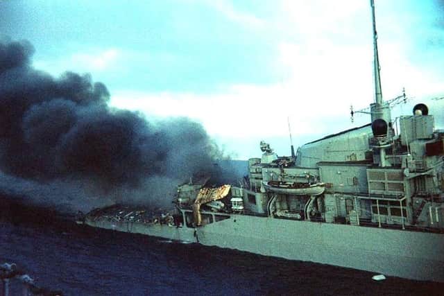 HMS Ardent after it was hit by Argentinian missiles