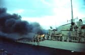 HMS Ardent after it was hit by Argentinian missiles
