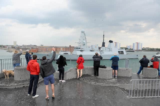 HMS Defender leaving Portsmouth on Friday, June 12.
Picture: Sarah Standing (120620-9726)