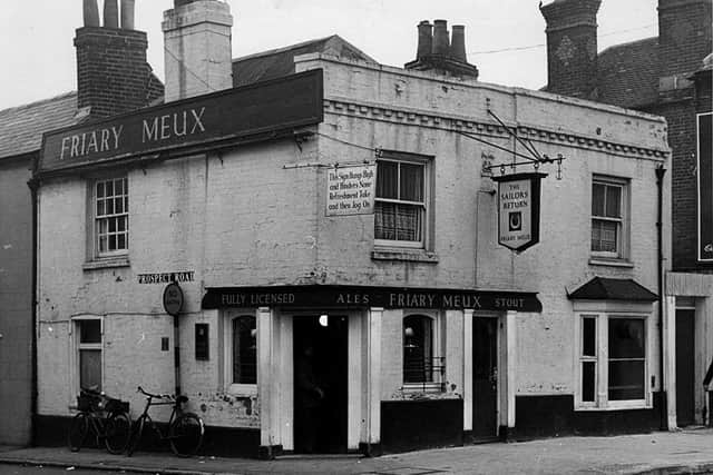 The Sailor's Return on the corner of Prospect Road which led to Flathouse Quay, Rudmore, Portsmouth. It was demolished to make way for the ferry port but before that its bay window frontage was demolished when a dray lorry lost a barrel of Double Diamond and it went through the window.